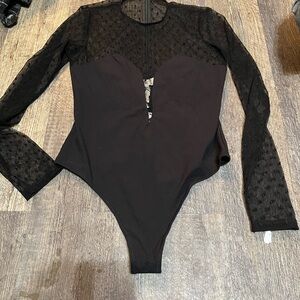 Fleur Du Mal Black Mesh Sleeve Bodysuit size med
